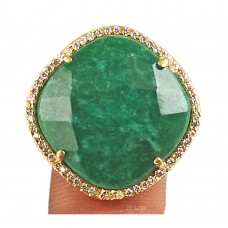Emerald cushion sterling silver pave setting cz ring